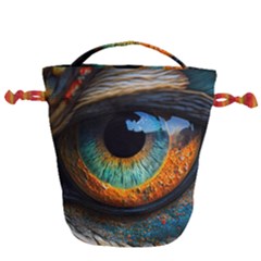 Eye Bird Feathers Vibrant Drawstring Bucket Bag by Hannah976