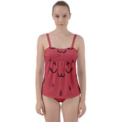Watermelon Lock Love Twist Front Tankini Set by Cemarart