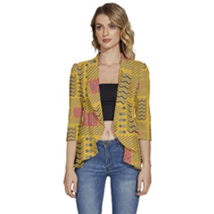 Digital Paper African Tribal Women s 3/4 Sleeve Ruffle Edge Open Front Jacket by HermanTelo