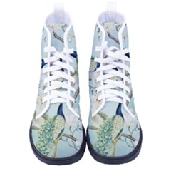 Couple Peacock Bird Spring White Blue Art Magnolia Fantasy Flower Kid s High-top Canvas Sneakers by Ndabl3x