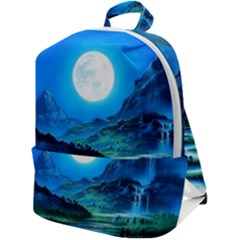 Bright Full Moon Painting Landscapes Scenery Nature Zip Up Backpack by Ndabl3x