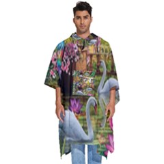 Garden Of Paradise Butterfly Swan Bird Painting Gazebo, Peacock Flower Men s Hooded Rain Ponchos by Ndabl3x