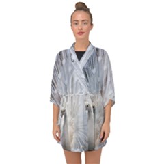 White Peacock Bird Half Sleeve Chiffon Kimono by Ndabl3x