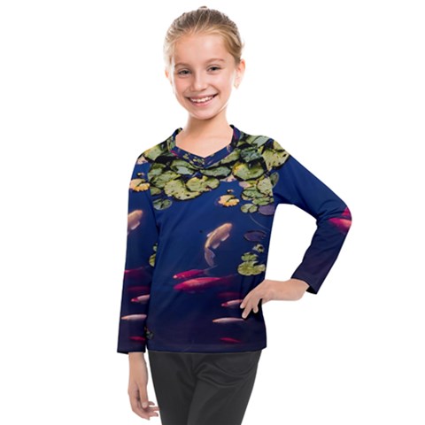 Koi Fish Carp Kids  Long Mesh T-shirt by Cemarart