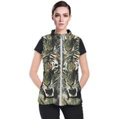 Angry Tiger Animal Broken Glasses Women s Puffer Vest by Cemarart