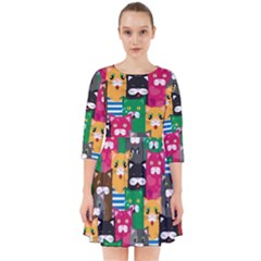 Cat Funny Colorful Pattern Smock Dress by Grandong