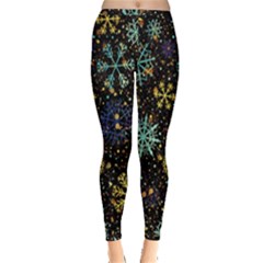 Gold Teal Snowflakes Inside Out Leggings by Grandong