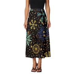 Gold Teal Snowflakes Classic Midi Chiffon Skirt by Grandong