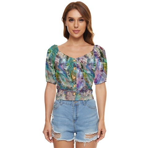Flowing Patterns Button Up Blouse by kaleidomarblingart
