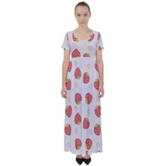 Strawberries Pattern Design High Waist Short Sleeve Maxi Dress by Grandong