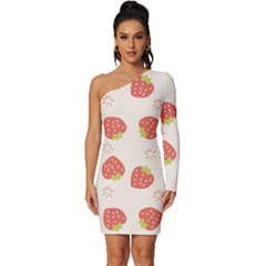 Strawberries Pattern Design Long Sleeve One Shoulder Mini Dress by Grandong