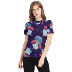 Owl Pattern Background Women s Short Sleeve Rash Guard by Grandong