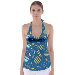 Flat Design Geometric Shapes Background Tie Back Tankini Top by Grandong
