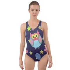 Owl Stars Pattern Background Cut-out Back One Piece Swimsuit by Grandong