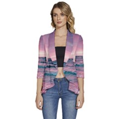 Sunset Ocean Beach Catcher Dream Evening Night Sunset Women s 3/4 Sleeve Ruffle Edge Open Front Jacket by Cemarart