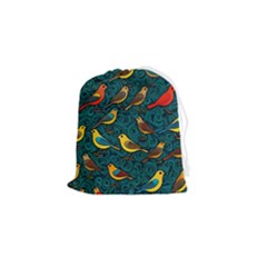 Bird Pattern Colorful Drawstring Pouch (small) by Cemarart