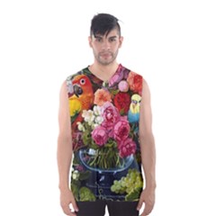 Flower And Parrot Art Flower Painting Men s Basketball Tank Top by Cemarart