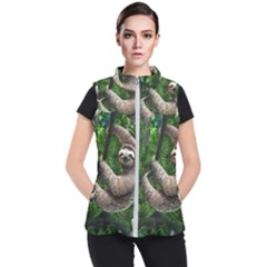 Sloth In Jungle Art Animal Fantasy Women s Puffer Vest by Cemarart