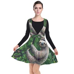 Sloth In Jungle Art Animal Fantasy Plunge Pinafore Dress by Cemarart