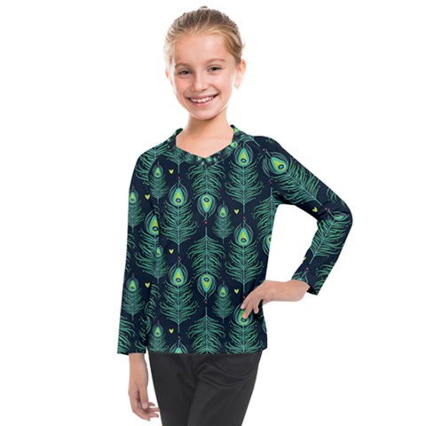 Peacock Pattern Kids  Long Mesh T-shirt by Cemarart