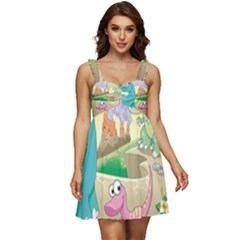 Kids Mural Cartoon Dinosaur Ruffle Strap Babydoll Chiffon Dress by nateshop