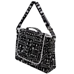 Dark Seamless Pattern With Houses Doodle House Monochrome Box Up Messenger Bag by Cemarart