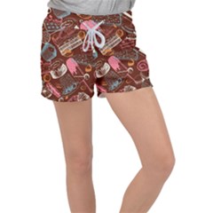 Sweet Food Seamless Pattern Women s Velour Lounge Shorts by Cemarart
