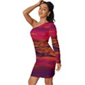 Time Wind Polishpattern Architecture Building City Cityscape Nature Pop-art Pop Surrealism  Retrowave Long Sleeve One Shoulder Mini Dress View2
