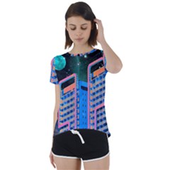 Fantasy City Architecture Building Cityscape Short Sleeve Open Back T-shirt by Cemarart