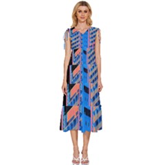 Fantasy City Architecture Building Cityscape V-neck Drawstring Shoulder Sleeveless Maxi Dress by Cemarart