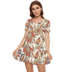 Retro Paisley Patterns, Floral Patterns, Background Tiered Short Sleeve Babydoll Dress by nateshop