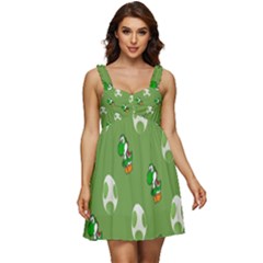 Yoshi Print, Super, Huevo, Game, Green, Egg, Mario Ruffle Strap Babydoll Chiffon Dress by nateshop