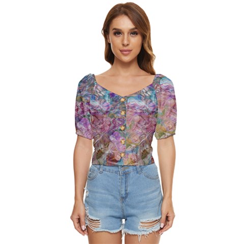 Abstract Waves Button Up Blouse by kaleidomarblingart