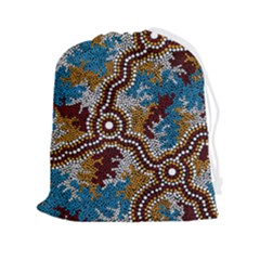 Authentic Aboriginal Art - Wetland Dreaming Drawstring Pouch (2xl) by hogartharts