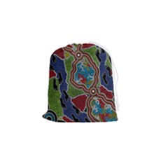 Authentic Aboriginal Art - Walking The Land Drawstring Pouch (small) by hogartharts