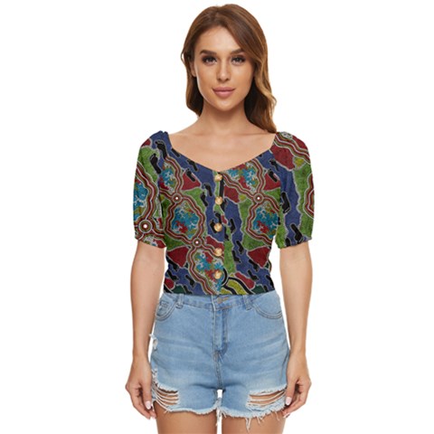 Authentic Aboriginal Art - Walking The Land Button Up Blouse by hogartharts