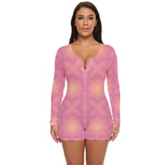 Fuzzy Peach Aurora Pink Stars Long Sleeve Boyleg Swimsuit by PatternSalad
