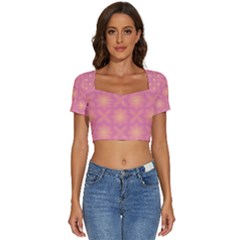 Fuzzy Peach Aurora Pink Stars Short Sleeve Square Neckline Crop Top  by PatternSalad