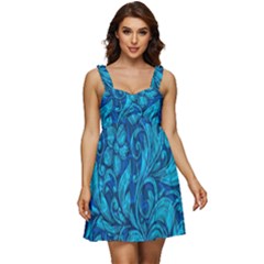 Blue Floral Pattern Texture, Floral Ornaments Texture Ruffle Strap Babydoll Chiffon Dress by nateshop