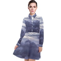Majestic Clouds Landscape Long Sleeve Chiffon Shirt Dress by dflcprintsclothing
