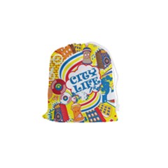 Colorful City Life Horizontal Seamless Pattern Urban City Drawstring Pouch (small) by Bedest
