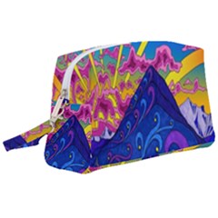 Blue And Purple Mountain Painting Psychedelic Colorful Lines Wristlet Pouch Bag (large) by Bedest