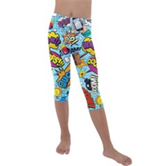 Vintage Art Tattoos Colorful Seamless Pattern Kids  Lightweight Velour Capri Leggings  by Bedest