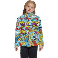 Comic Elements Colorful Seamless Pattern Kids  Puffer Bubble Jacket Coat by Bedest