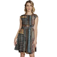 Seamless Pattern With Flower Birds Cap Sleeve High Waist Dress by Bedest