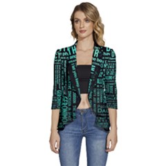 Tardis Doctor Who Technology Number Communication Women s 3/4 Sleeve Ruffle Edge Open Front Jacket by Cemarart