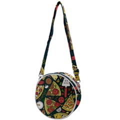 Seamless Pizza Slice Pattern Illustration Great Pizzeria Background Crossbody Circle Bag by Cemarart