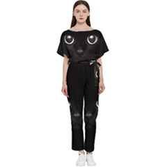 Black Cat Face Batwing Lightweight Chiffon Jumpsuit by Cemarart