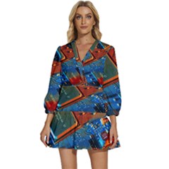 Gray Circuit Board Electronics Electronic Components Microprocessor V-neck Placket Mini Dress by Cemarart
