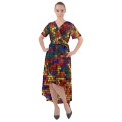 Hexagon Honeycomb Pattern Design Front Wrap High Low Dress by Ndabl3x